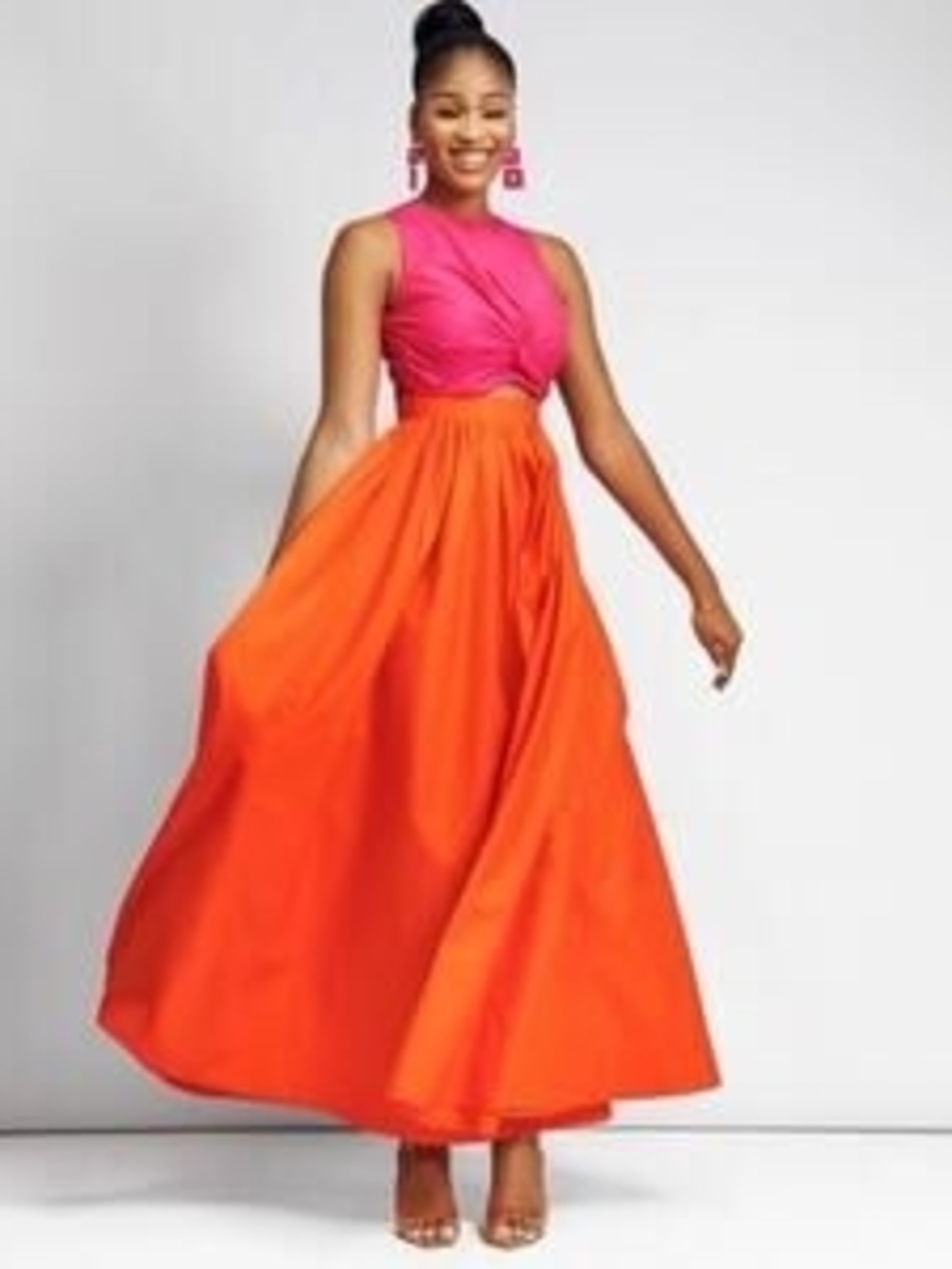 Forever Amelia Remi Pink & Orange Colorblock Twist Bodice Maxi Dress
